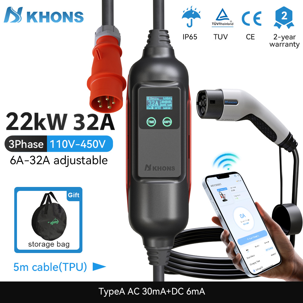 Portable Ev Charger 32A Type 2 Cee Plug - Khons شاحن EV محمول Type2 32A