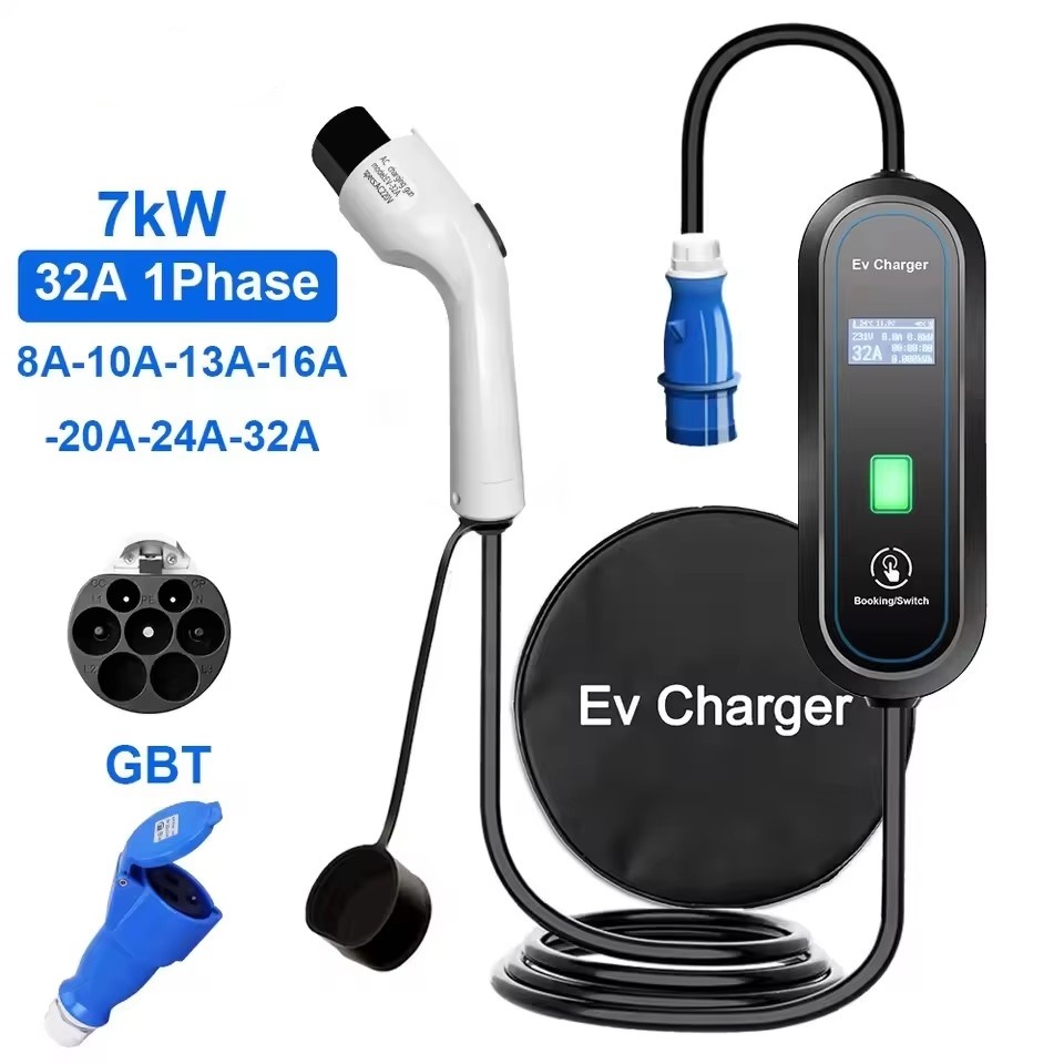 Portable Ev Charger 32A Type 2 Cee Plug - المحمولة GBT شاحن سيارات كهربائية Wallbox