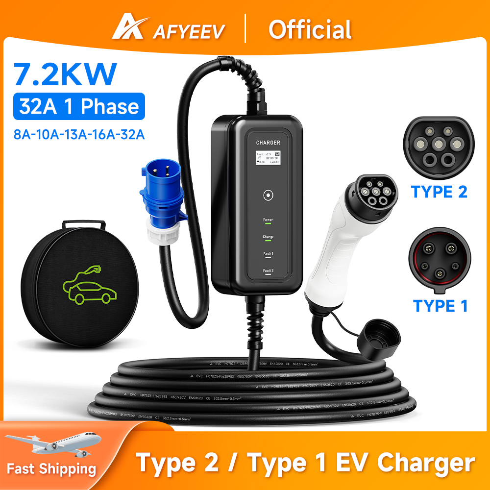 Portable Ev Charger 32A Type 2 Cee Plug - شاحن EV محمول من AFYEEV ،