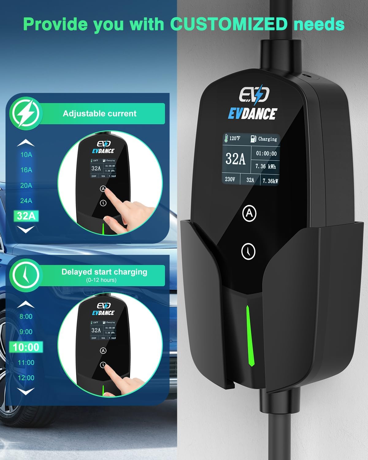 شاحن سيارة EVDANCE كهربائي مع  - مراجعة Portable Ev Charger 32A Type 2 Cee Plug وسعره