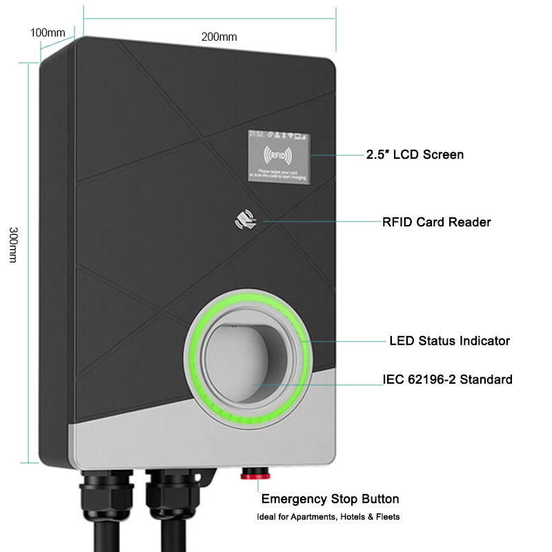 شاحن سيارات كهربائية ذكي ثلاثي - مراجعة 22Kw Wallbox Type 2 Ocpp Rfid وسعره