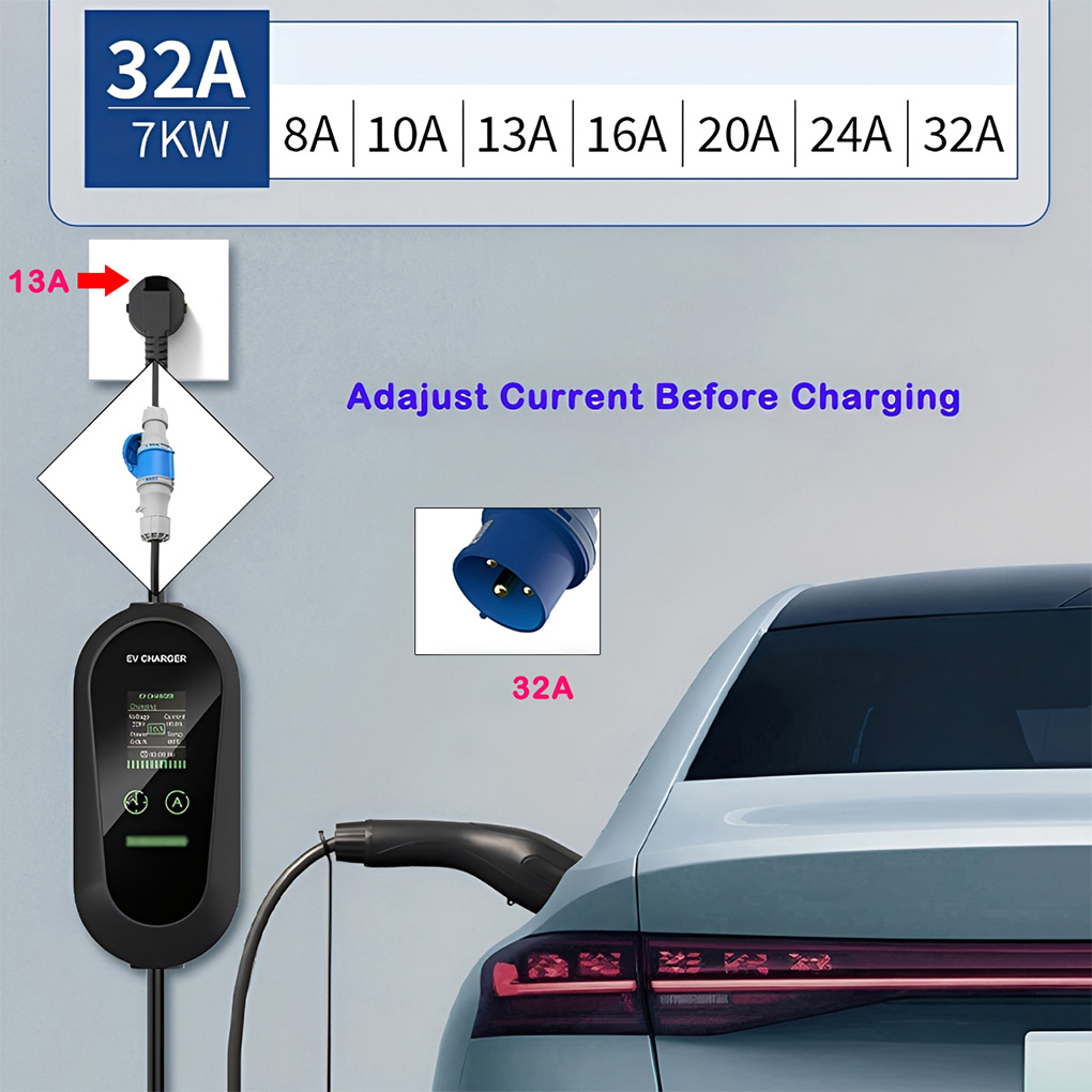 Type2 المحمولة شاحن سيارات كهر - مراجعة Portable Ev Charger 32A Type 2 Cee Plug وسعره